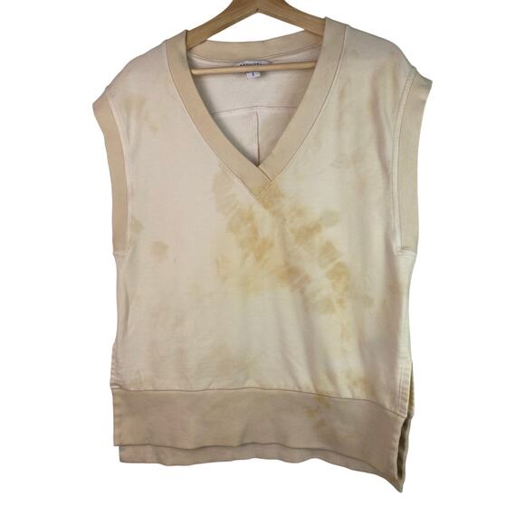Athleta Women's Size S Cream Tie Dye Cotton Blend V-Neck Sleeveless Sweatshirt - Picture 1 of 8